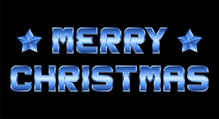 Merry Christmas, blue metal greeting, black background