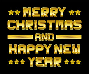 Merry Christmas and happy New Year, golden greeting, black backg