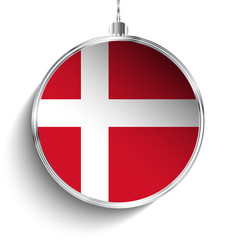 Obraz premium Merry Christmas Silver Ball with Flag Denmark