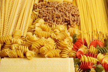 Different types and shapes of Italian pasta
