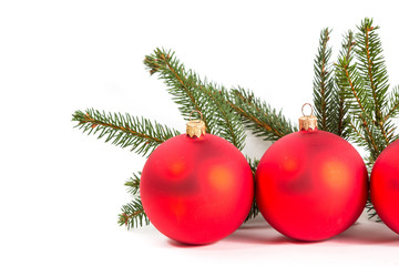 Obraz na płótnie Canvas red Christmas balls and fir branch
