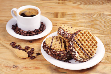 Chocolate cake and coffee cup