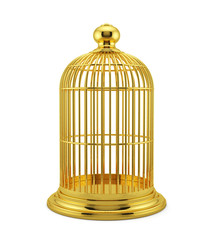 Render of golden birdcage cage isolated on white background