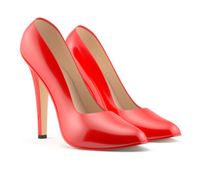 Render of a red high heels shoe on white background isolated