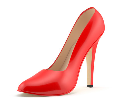 Render of a red high heels shoe on white background isolated