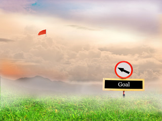 Signs pointing the way to the flag of success and background law