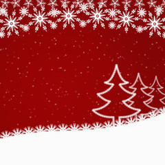 Red Christmas background with fir trees
