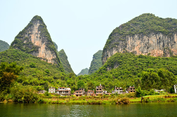 Yulong river with karst mountains near Yangshuo, China