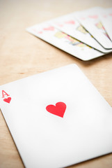 Playing cards, hearts close up