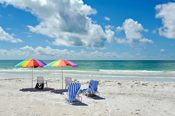 Beach Chairs with Umbrellas