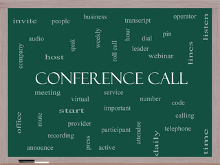 Conference Call Word Cloud Concept on a Blackboard
