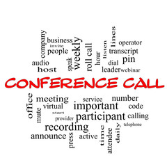 Conference Call Word Cloud Concept in red caps
