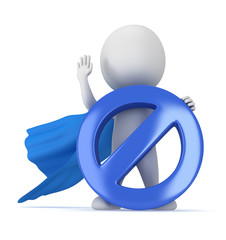 3d man - brave superhero with forbidden sign
