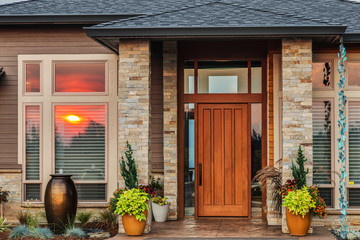Beautiful New Home Exterior at Sunset