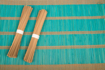 Soba on bamboo mat