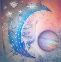 Starry moon,snow flake and planet © Rosario Rizzo