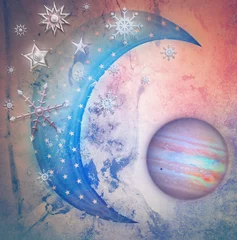 Gordijnen Starry moon,snow flake and planet © Rosario Rizzo