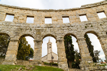 Pula Arena and cathedral
