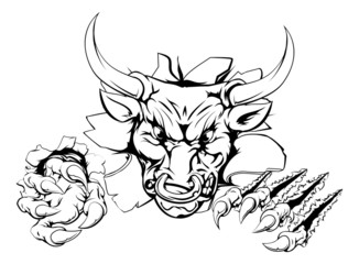 Bull ripping through background