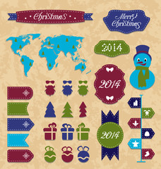 set Christmas Infographic design elements, group label and ribbo