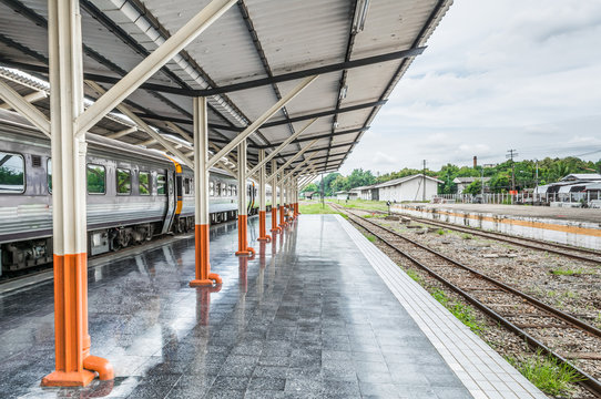 Passenger platform at the day on the railway station