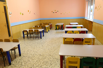 refectory of the school canteen before lunch break