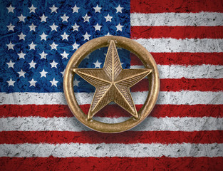 Bronze star on US flag background