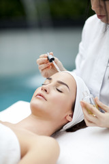 pa, resort, beauty and health concept - beautiful woman in spa s