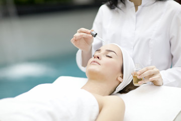 pa, resort, beauty and health concept - beautiful woman in spa s