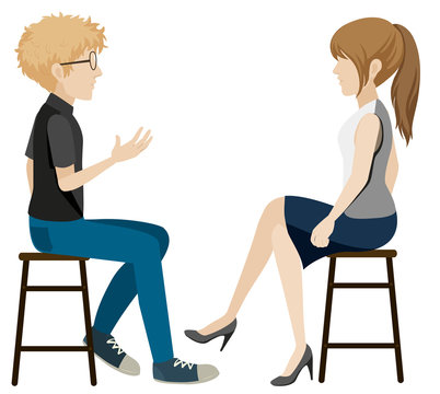 A girl and a boy talking without faces