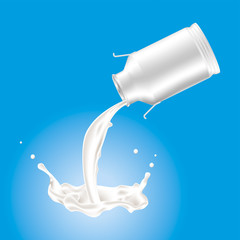 Milk container pouring milk. Vector illustration.