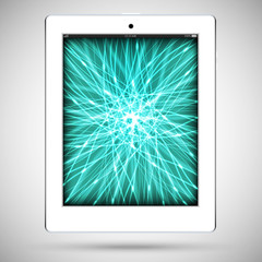 Realistic detailed white tablet with a colored touch screen