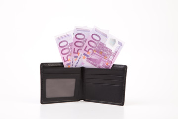 Wallet with euro banknotes.