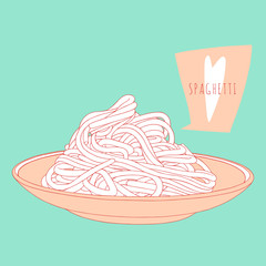 Pasta on the plate. Hand drawn spaghetti