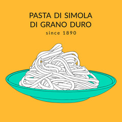 Hand drawn spaghetti on the plate. Kitchen illustration