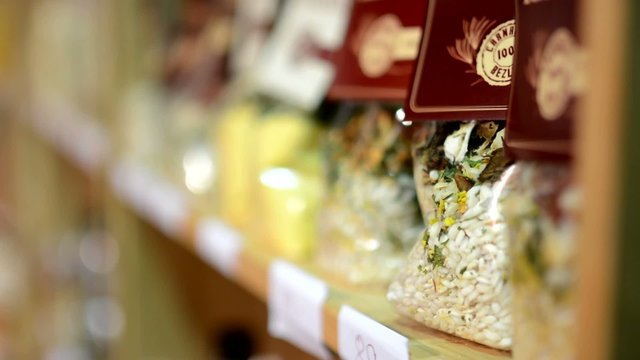 rice in bags in shelf - shops