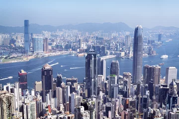 Photo sur Aluminium Hong Kong Vue sur les toits de Hong Kong depuis le Victoria Peak.