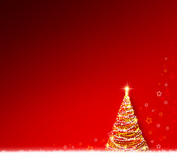 Christmas tree on red background.