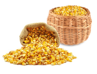 corn in the bag and basket isolated