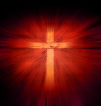 Christian religious cross with red light ray