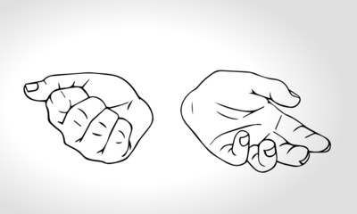 Hand drawn hands with open fist and close fist