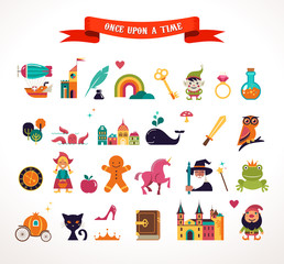 Naklejka premium Collection of fairy tale elements, icons