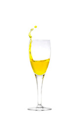 Isolated champagne flute with splashing liquid