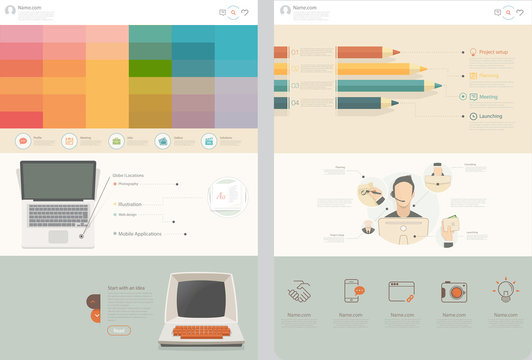 Flat website design template with business illustrations