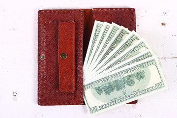 Leather wallet with money purse 