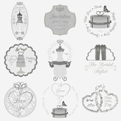 Set of vintage wedding and wedding fashion style logos. Vector l