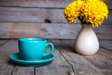 Flowers. Beautiful yellow chrysanthemum in a vase