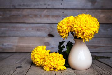 Flowers. Beautiful yellow chrysanthemum in a vase