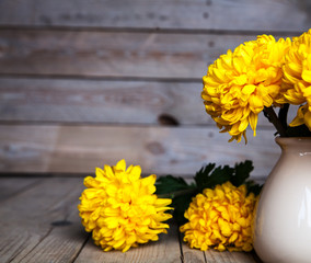 Flowers. Beautiful yellow chrysanthemum in a vase