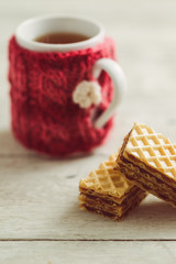Tea and sweet homemade wafer cakes